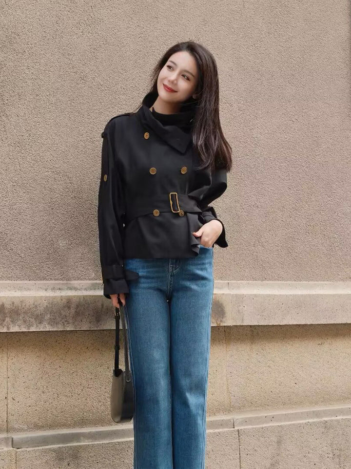 Vintage Black Double-Breasted Trench