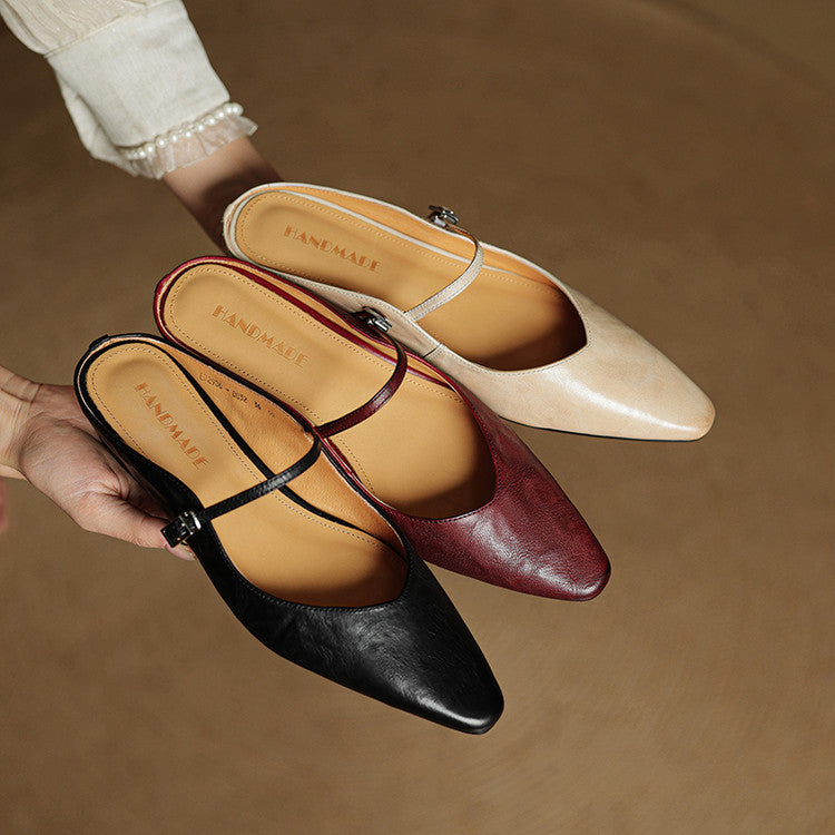 Women's Vintage Leather Mules - Classic Mary Jane Style