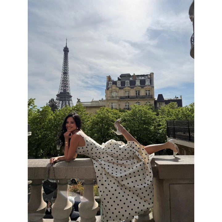 French Polka-Dot Square-Neck Midi