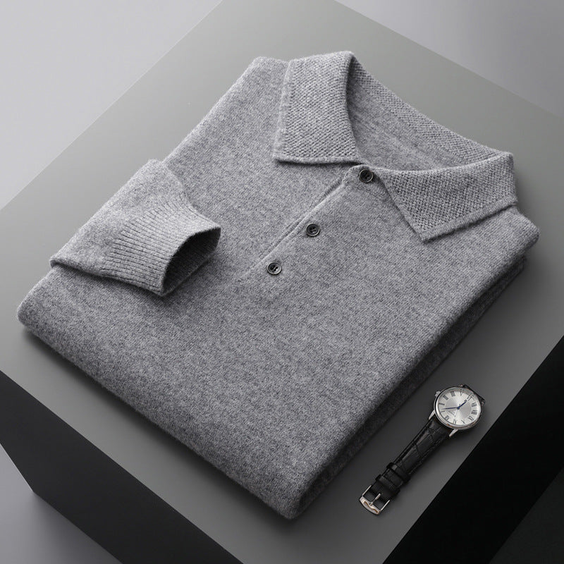 Men's Cashmere Knit Polo Shirt – Luxury Smart Casual Knitwear – Cream