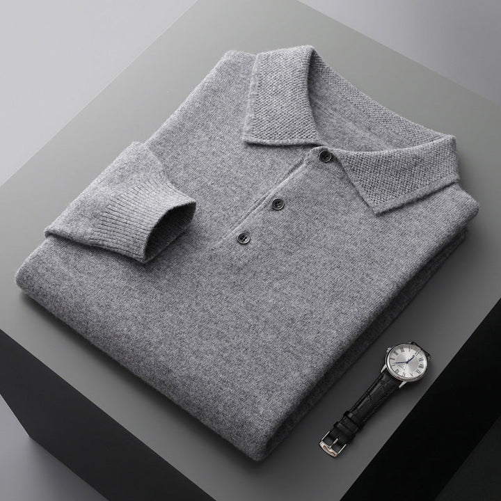 Men's Cashmere Knit Polo Shirt – Luxury Smart Casual Knitwear – Cream