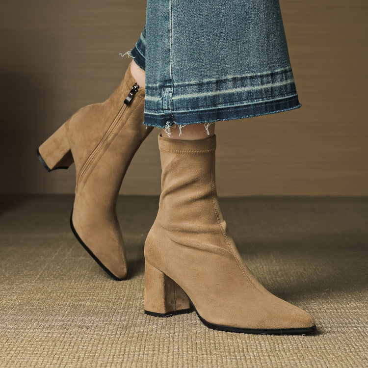 Women's Suede Ankle Boots – Block Heel with Sleek Side Zip – view 10