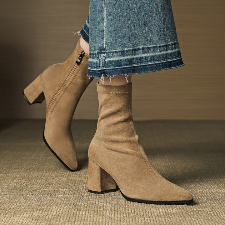 Women's Suede Ankle Boots – Block Heel with Sleek Side Zip – view 10