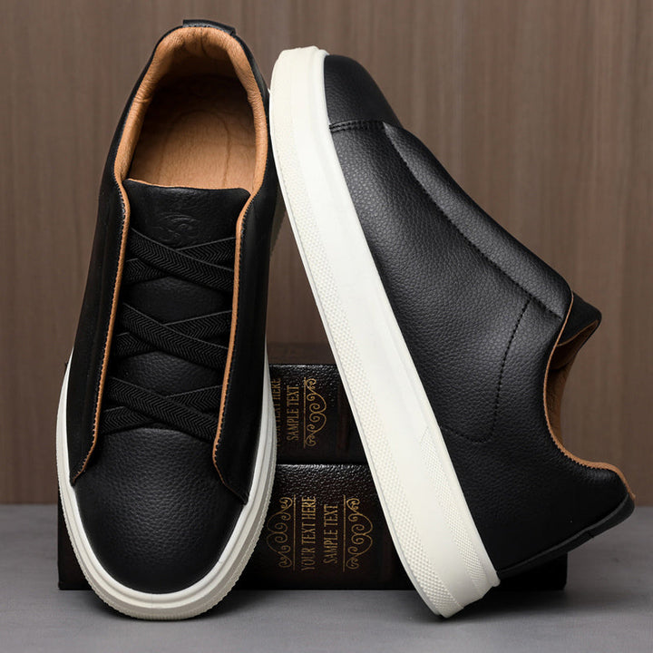 Men's Leather Slip-On Trainers – Elastic Lace Casual Sneakers – view 7