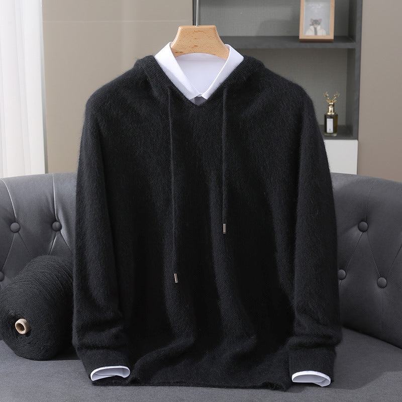 Men's Cashmere Hoodie - Luxe Soft Hooded Pullover – Black