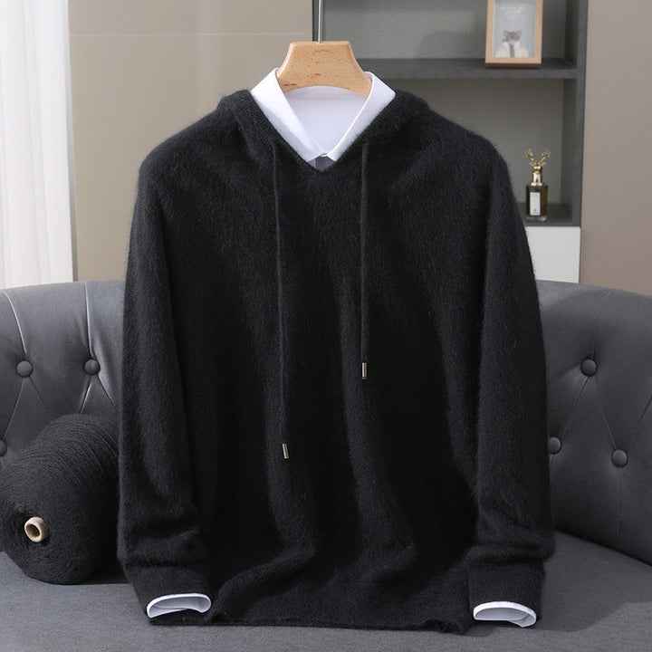 Men's Cashmere Hoodie - Luxe Soft Hooded Pullover – Black
