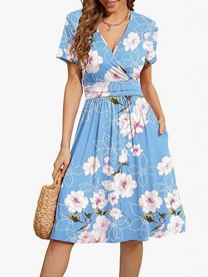 Women's A-Line V-Neck Midi Dress - Casual Summer Evenings