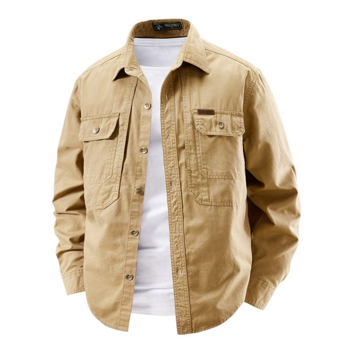 Men's Cotton Workwear Overshirt – Utility Shacket for Layering – Khaki