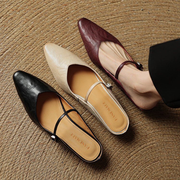 Women's Vintage Leather Mules - Classic Mary Jane Style