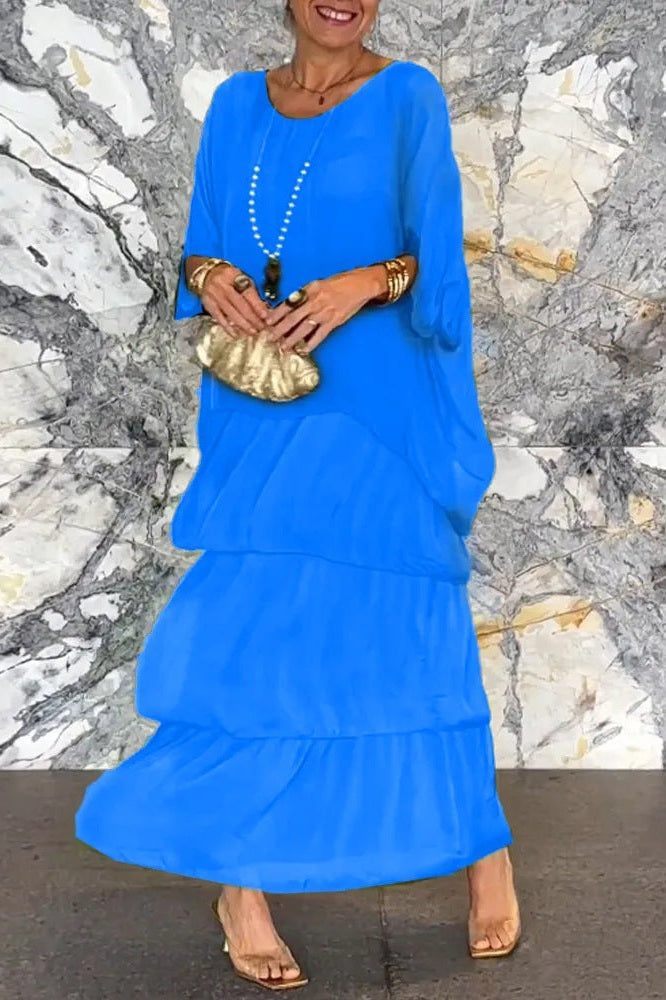 Women's Chiffon Bohemian Maxi Dress - Elegant Layered Style