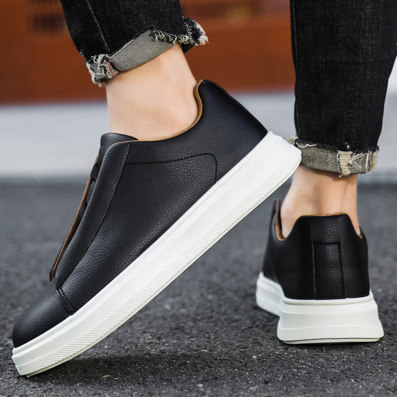 Men's Leather Slip-On Trainers – Elastic Lace Casual Sneakers – view 9