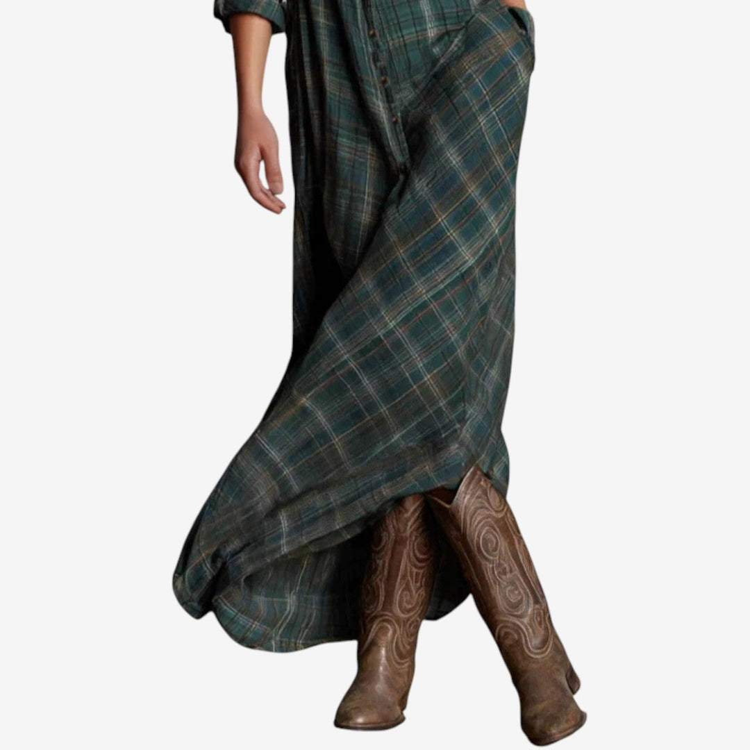 Women's Checked Maxi Dress - Versatile from Day to Night