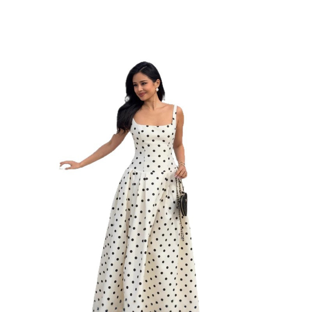 French Polka-Dot Square-Neck Midi