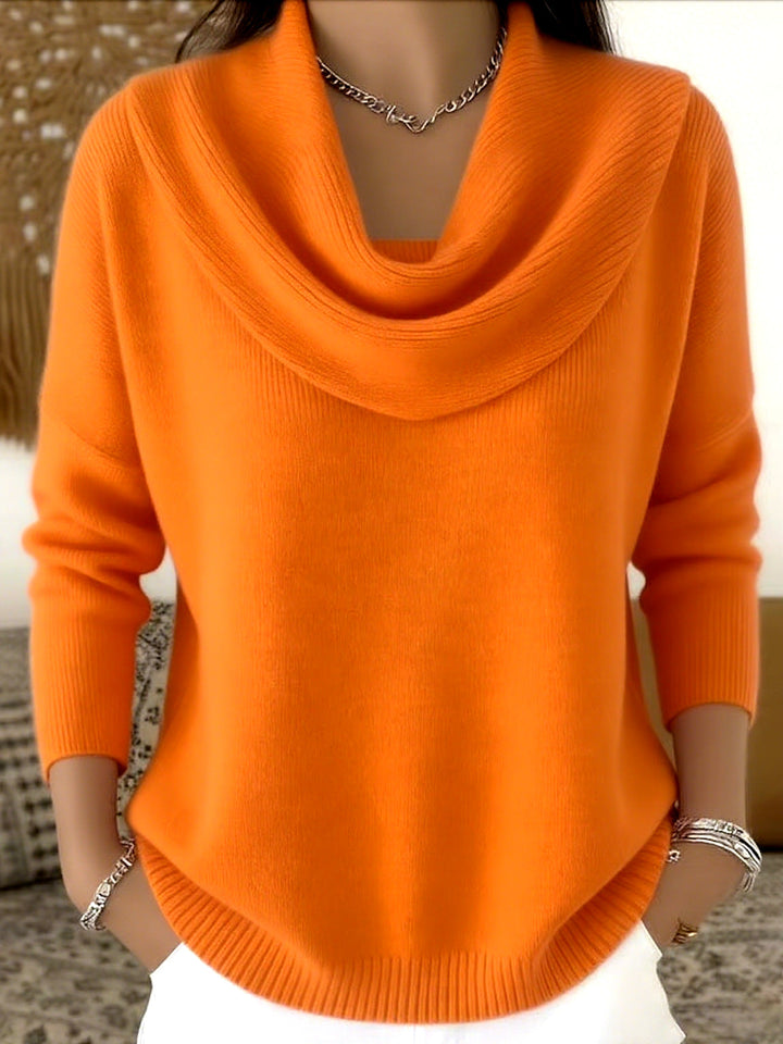 Women's Cotton-Blend Knit Sweater with Collar - Effortless Elegance