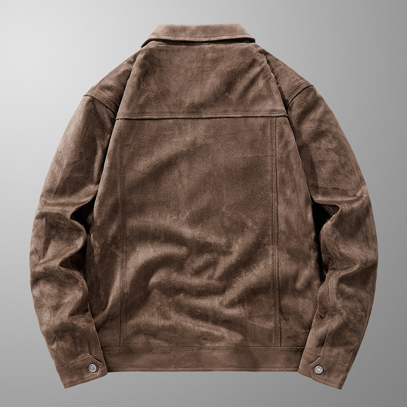 Men's Genuine Suede Jacket – Riviera Zip-Front with Point Collar – Brown