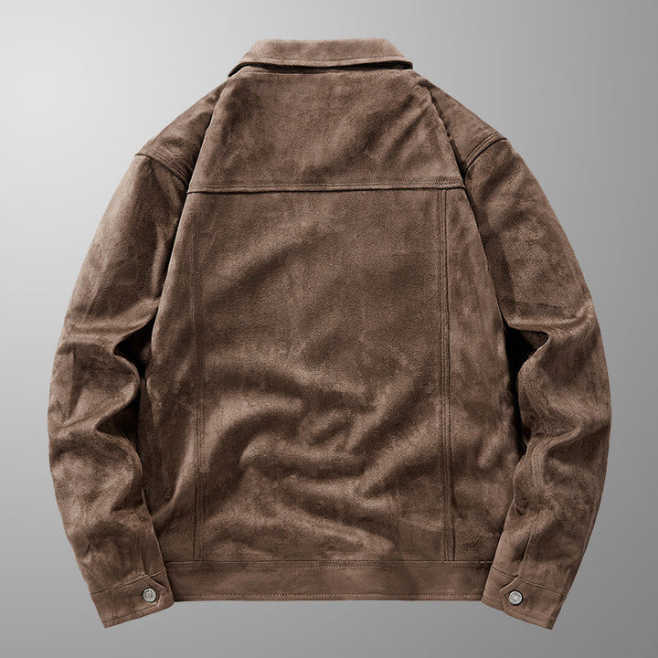 Men's Genuine Suede Jacket – Riviera Zip-Front with Point Collar – Brown