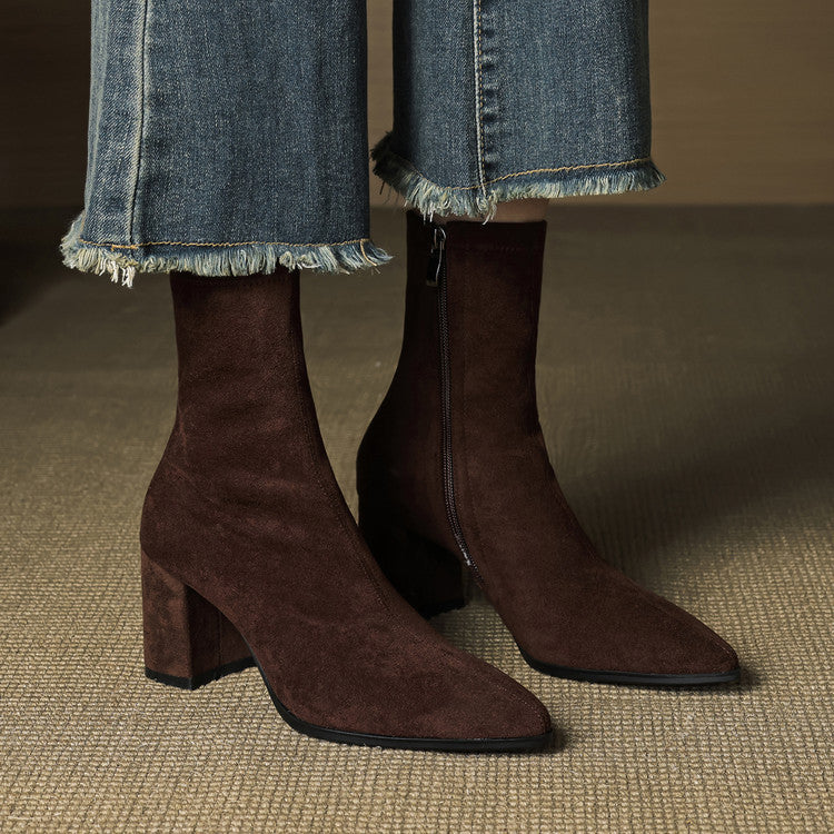 Women's Suede Ankle Boots – Block Heel with Sleek Side Zip – view 2