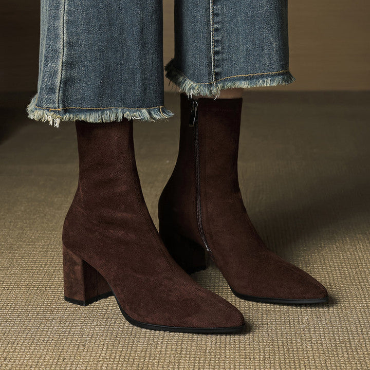 Women's Suede Ankle Boots – Block Heel with Sleek Side Zip – view 2