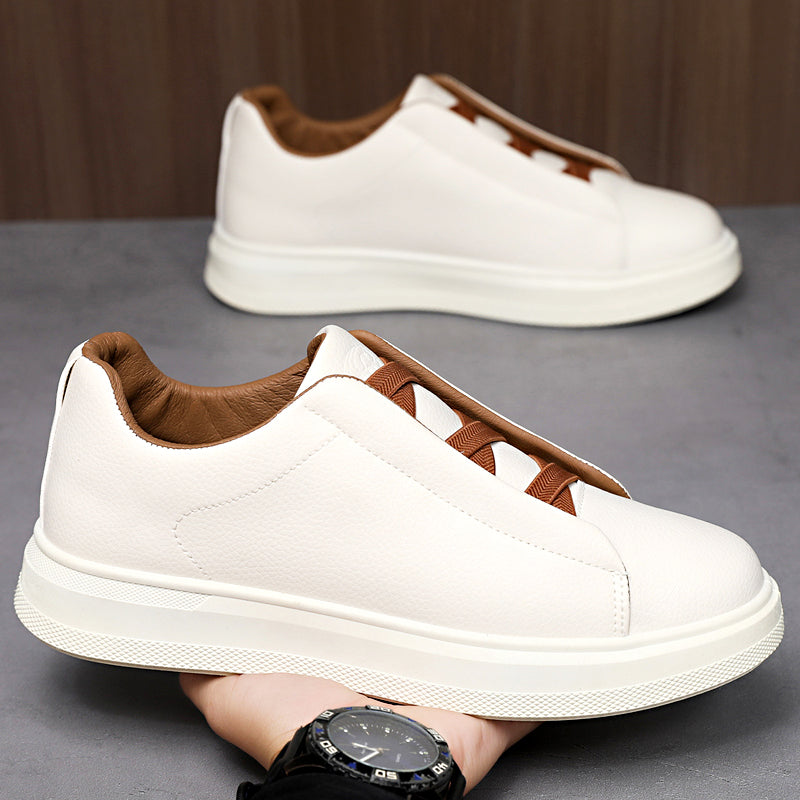 Men's Leather Slip-On Trainers – Elastic Lace Casual Sneakers – view 4