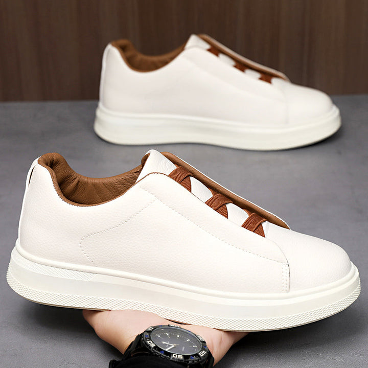 Men's Leather Slip-On Trainers – Elastic Lace Casual Sneakers – view 4