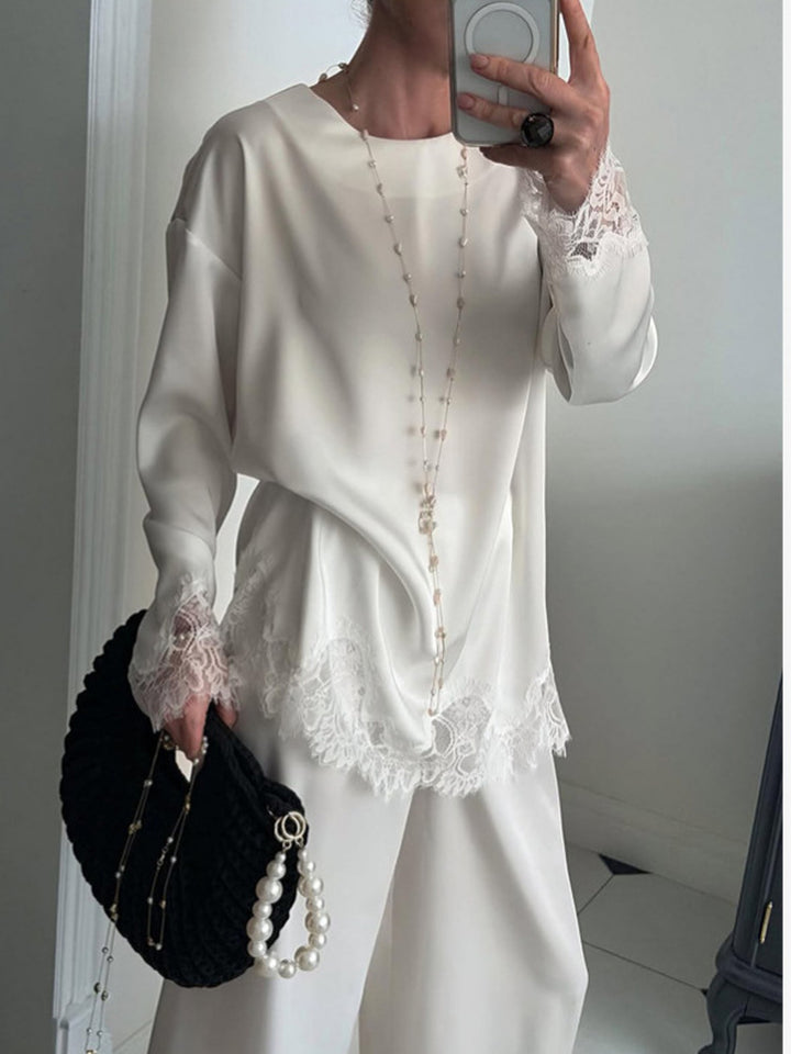 Loose Round-Neck Lace-Panel Dress