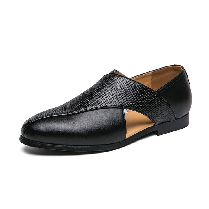 Men's Leather Cross-Strap Loafers – Smart Casual Slip-On Shoes