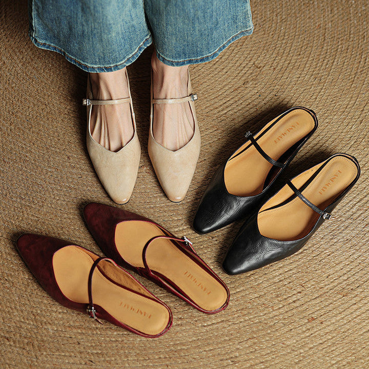 Women's Genuine Leather Pointed Mules - Effortless Work-to-Night Style
