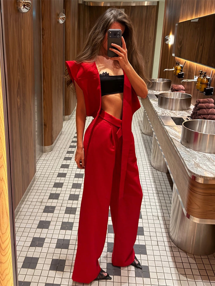 Sleeveless Shawl Vest & Trousers Set