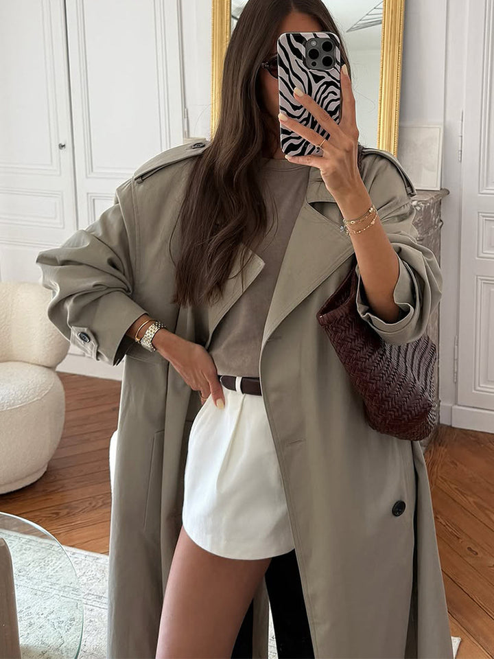 Double-Breasted Long Trench Coat