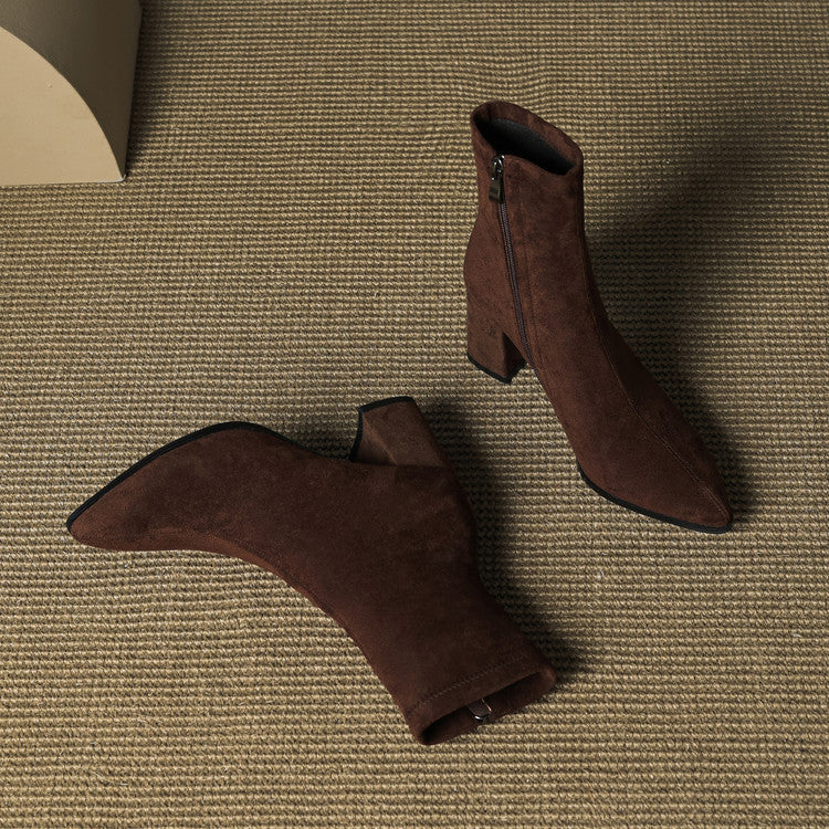 Women's Suede Ankle Boots – Block Heel with Sleek Side Zip – view 7