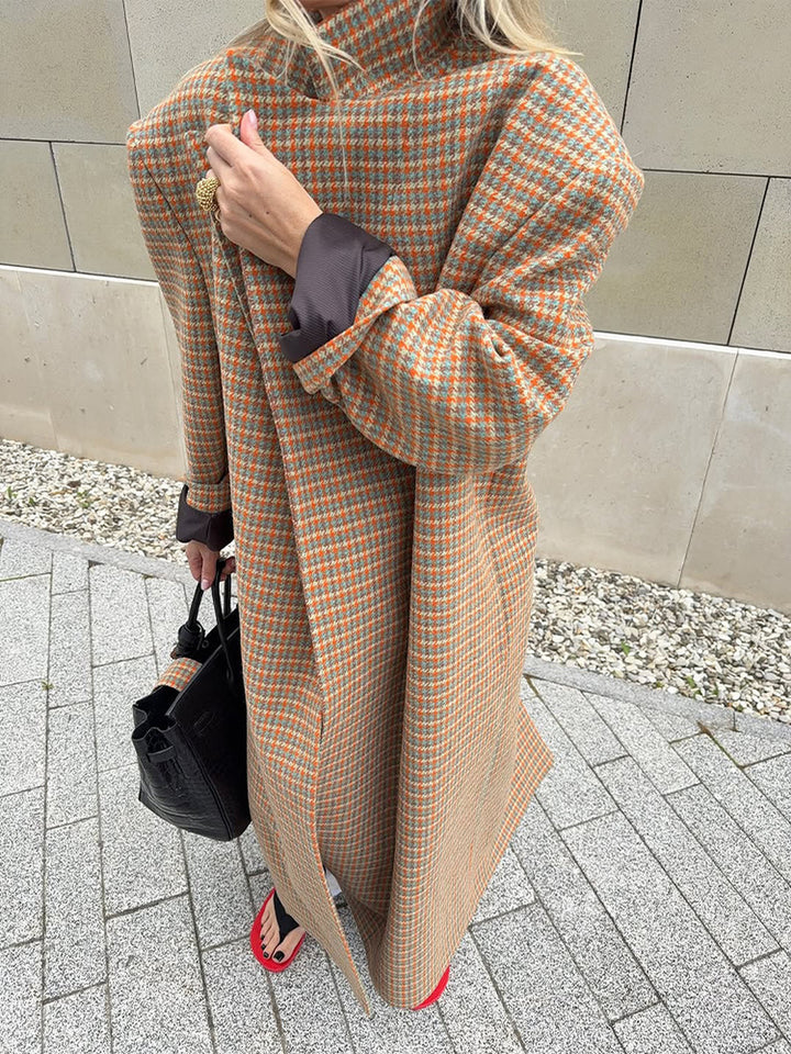 Plaid Woolen Belted Coat