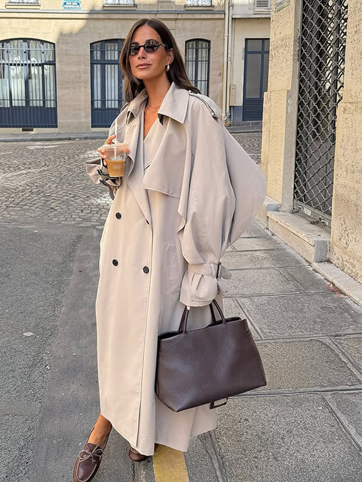 Double-Breasted Long Trench Coat