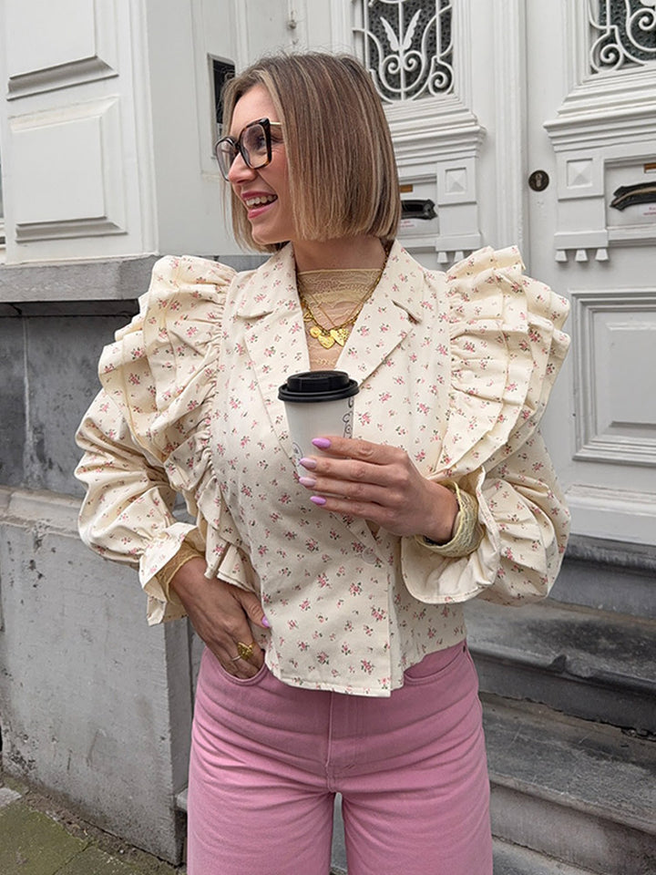 French Ruffle Floral Chiffon Blouse