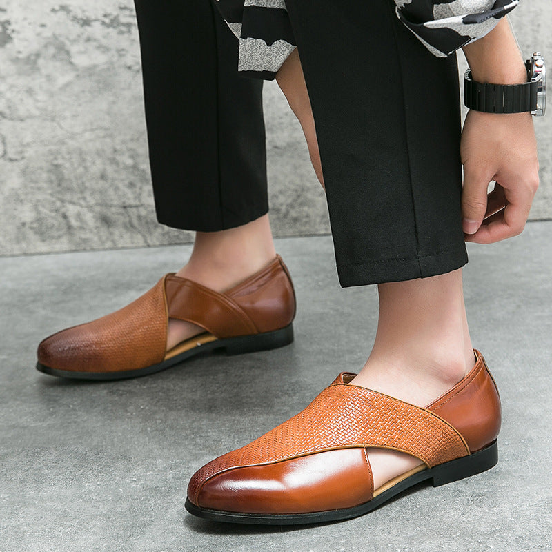 Men's Leather Cross-Strap Loafers – Smart Casual Slip-On Shoes – view 7