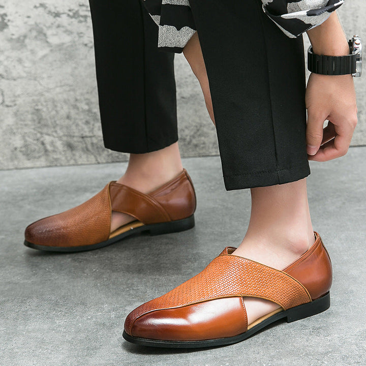 Men's Leather Cross-Strap Loafers – Smart Casual Slip-On Shoes – view 7