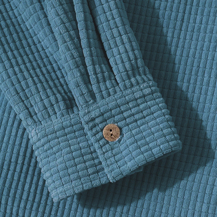 Men's Corduroy Button-Up Hoodie – Ridge Textured Layer – view 7