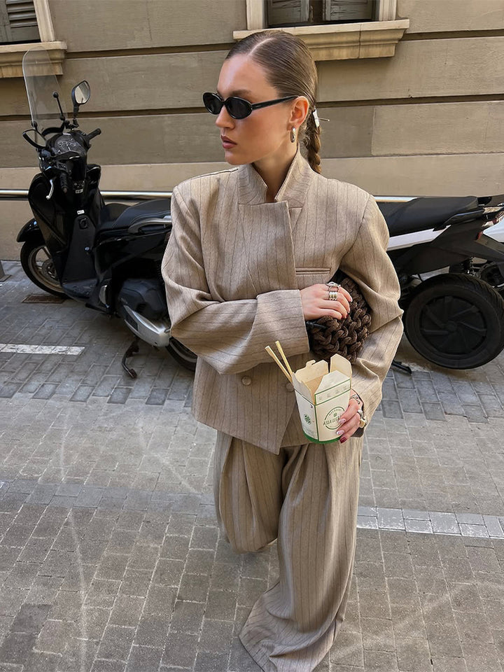 British Pinstripe Lapel Suit Set