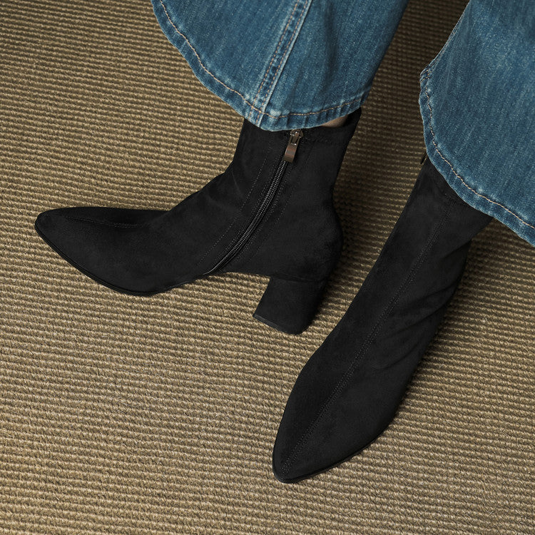 Women's Suede Ankle Boots – Block Heel with Sleek Side Zip
