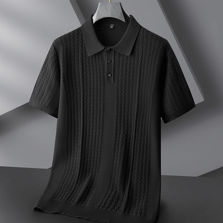 Men's Textured Knit Polo Shirt – Breathable Short-Sleeve Top