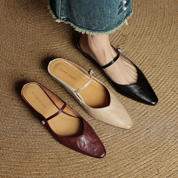 Women's Genuine Leather Pointed Mules - Effortless Work-to-Night Style