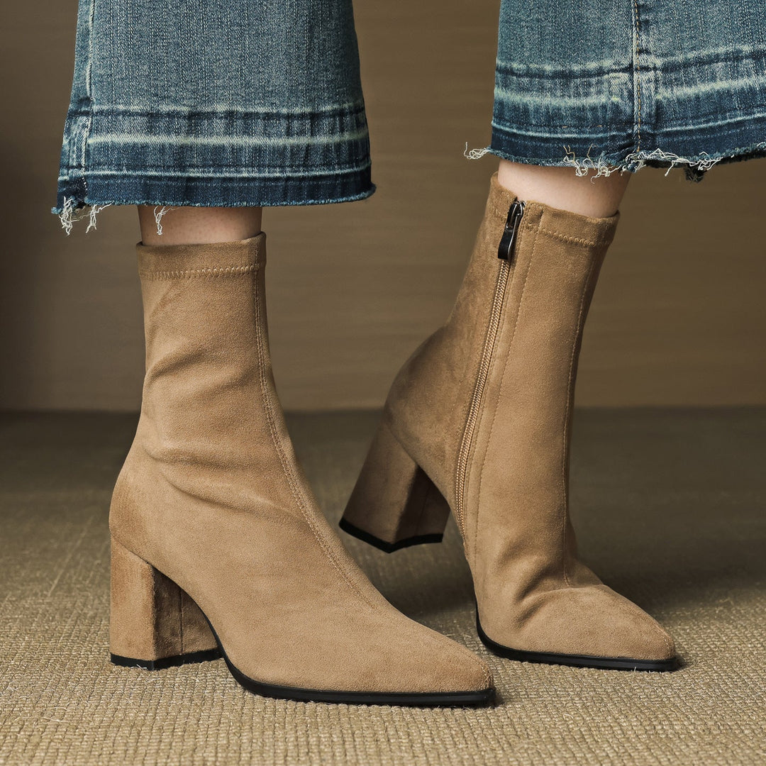 Women's Suede Ankle Boots – Block Heel with Sleek Side Zip – view 8