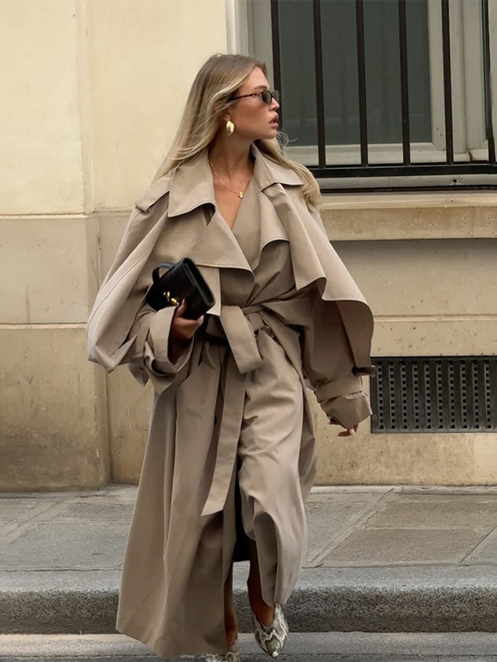 Cape-Sleeve Long Trench Coat