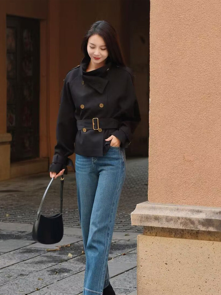 Vintage Black Double-Breasted Trench