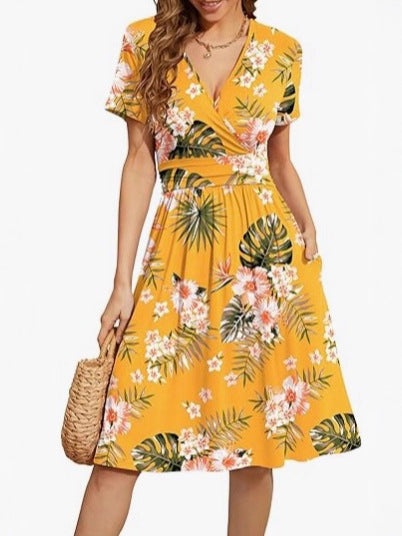 Women's A-Line V-Neck Midi Dress - Casual Summer Evenings