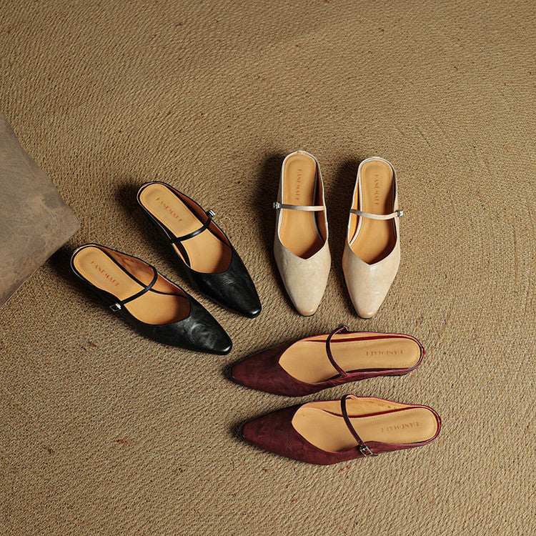 Women's Vintage Leather Mules - Classic Mary Jane Style