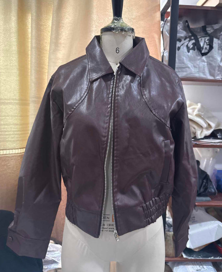 Tie-Waist Cropped Leather Jacket