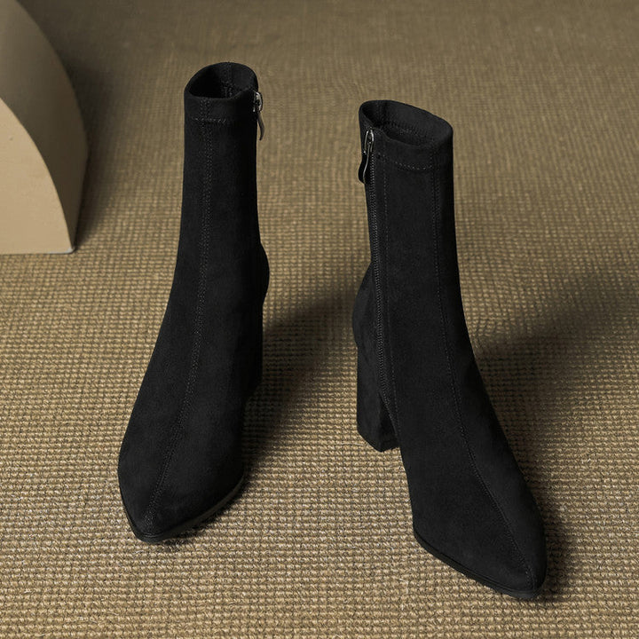 Women's Suede Ankle Boots – Block Heel with Sleek Side Zip