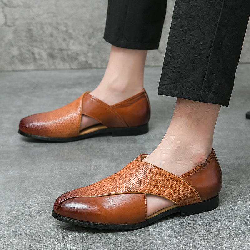Men's Leather Cross-Strap Loafers – Smart Casual Slip-On Shoes – view 6