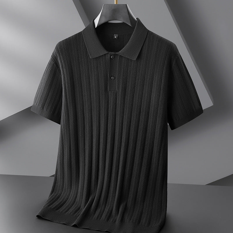 Men's Textured Knit Polo Shirt – Breathable Short-Sleeve Top – view 3