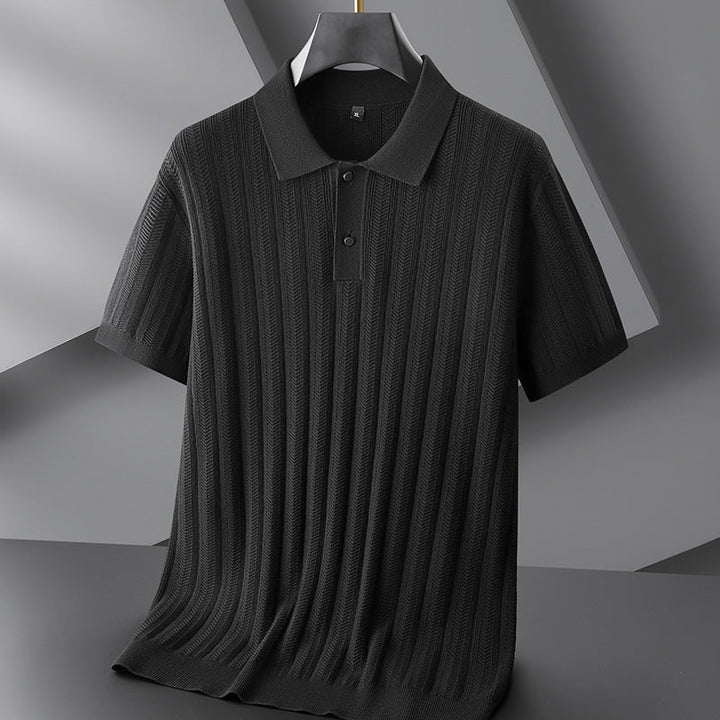 Men's Textured Knit Polo Shirt – Breathable Short-Sleeve Top – view 3